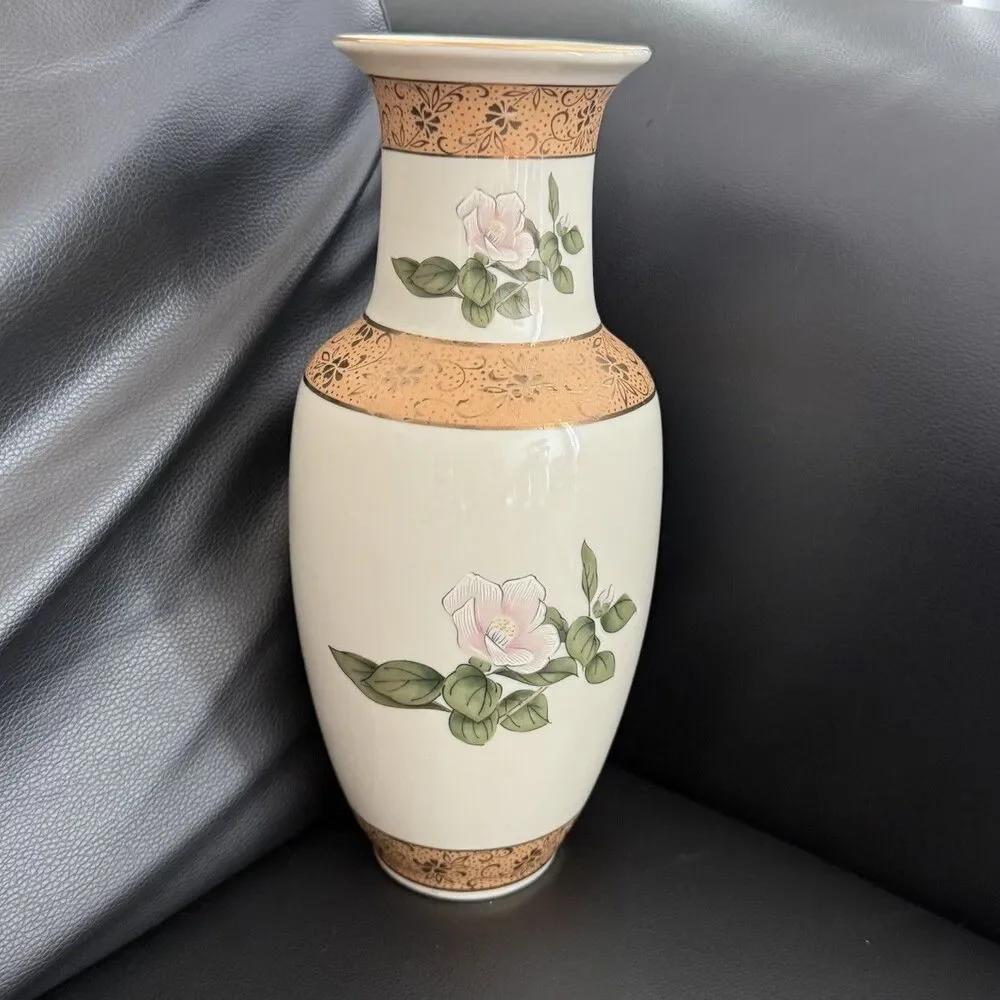 Vintage Yamaji Japanese Porcelain Vase - Pink Floral & Gold Moriage - 10.5